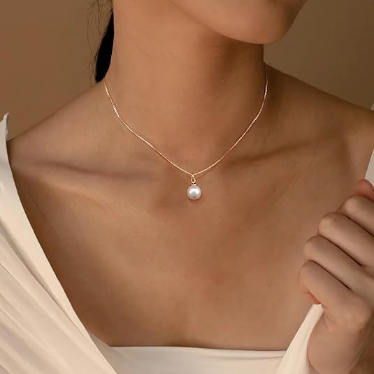 Damen filigrane Halskette mit Anhänger aus echter Zuchtperle Shop Nory