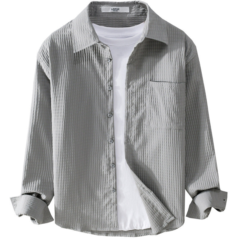 Herren Texturiertes Waffelstruktur-Overshirt mit Brusttasche und legerer Passform Shop Nory