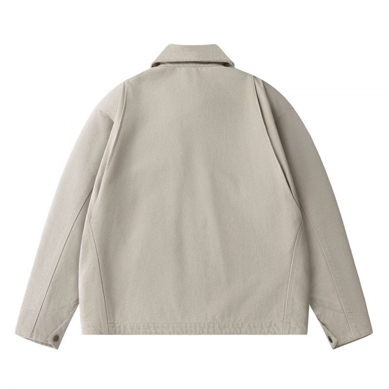 Unisex Kastenförmige Kurzjacke im Worker-Blouson-Stil mit Hemdkragen und verdecktem Reißverschluss Shop Nory