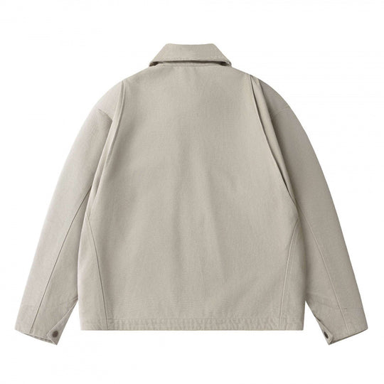 Unisex Kastenförmige Kurzjacke im Worker-Blouson-Stil mit Hemdkragen und verdecktem Reißverschluss Shop Nory