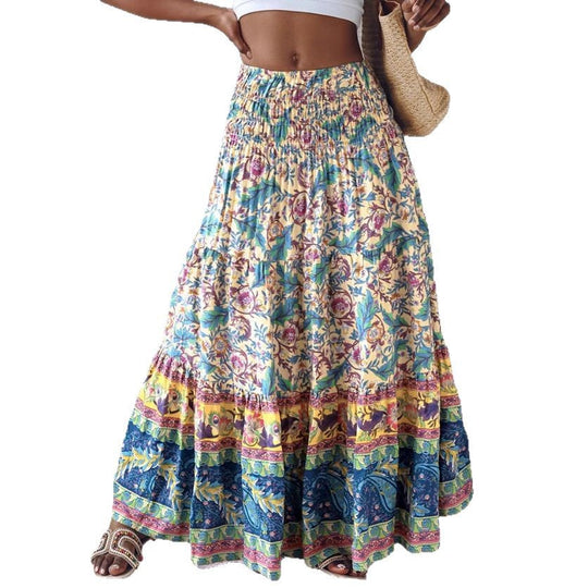 Damen Sommerlicher Maxirock mit floralen Mustern und voluminösem Saum Shopnory