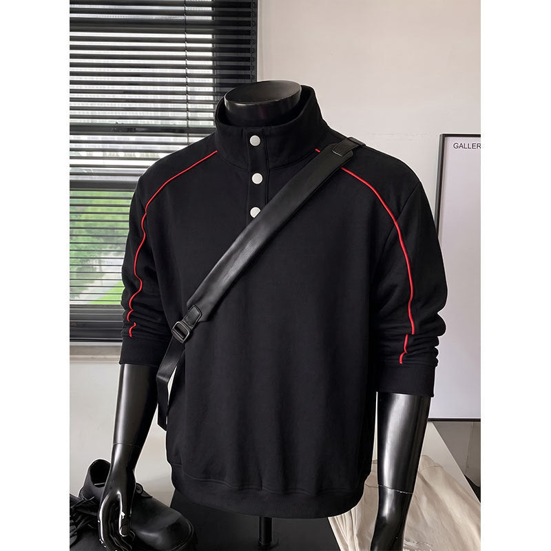 Herren Sweatshirt mit Stehkragen, Druckknopf‑Halbleiste und kontrastierender Schulterpaspel Shop Nory