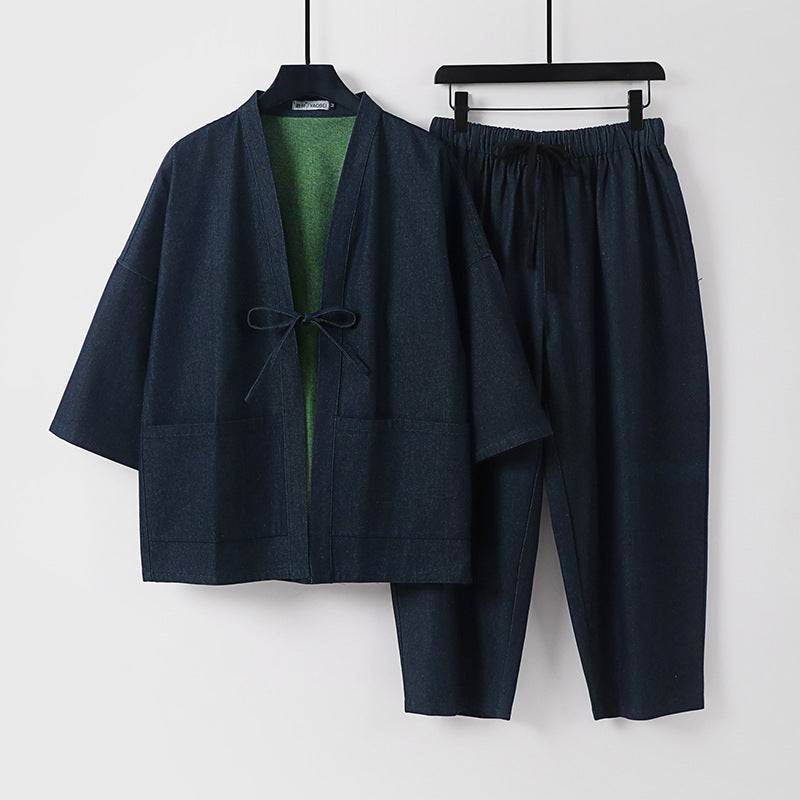 Unisex Kimono-Jacke und lockere Bundhose im Denim-Look Shop Nory