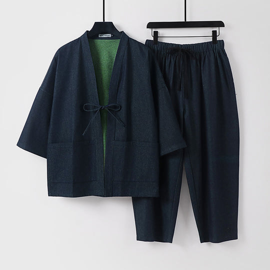 Unisex Kimono-Jacke und lockere Bundhose im Denim-Look Shop Nory