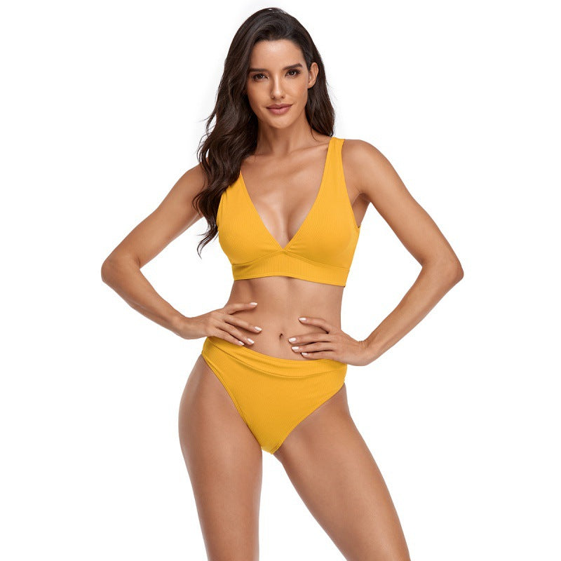 Damen Bikini-Set mit sportlichem V-Ausschnitt und hohem Taillenslip