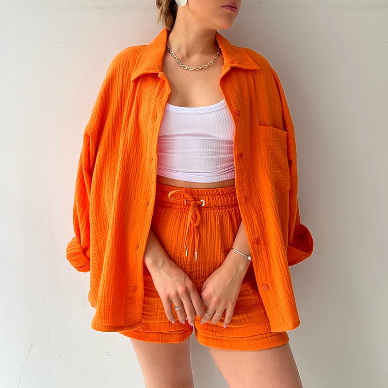 Damen lässiges Oversize-Hemd mit kurzem Schnitt und praktischen Taschen