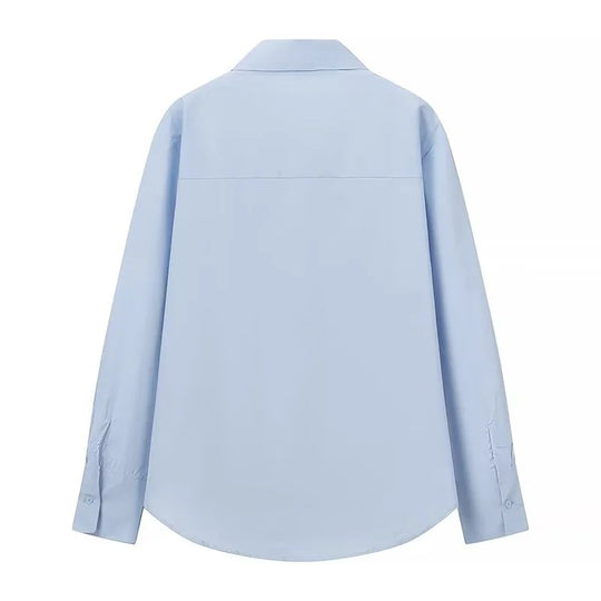 Damen Locker geschnittene Popeline-Bluse mit Rüschenblende und Hemdkragen Shop Nory