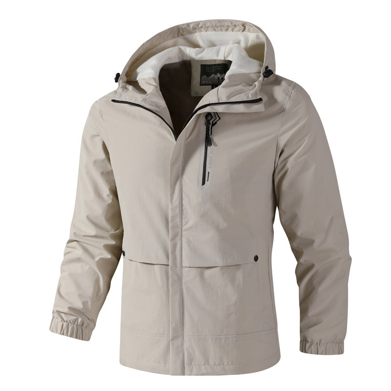 Herren Wasserdichte Softshell-Regenjacke mit Kapuze, Brust-Reißverschluss und Fleece-Innenkragen Shop Nory