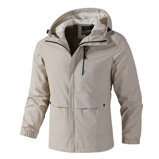 Herren Wasserdichte Softshell-Regenjacke mit Kapuze, Brust-Reißverschluss und Fleece-Innenkragen Shop Nory