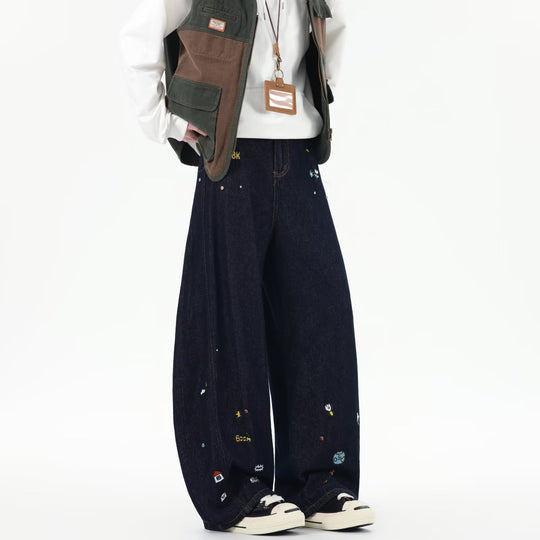 Herren Extraweite Baggy-Jeans mit verspielten Stickereien und weitem Bein Shop Nory