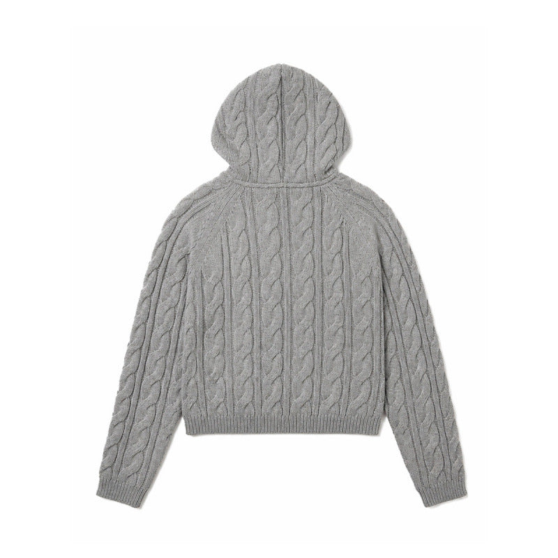 Damen Kapuzen-Zopfstrick-Cardigan mit Reißverschluss und Raglanärmeln Shop Nory