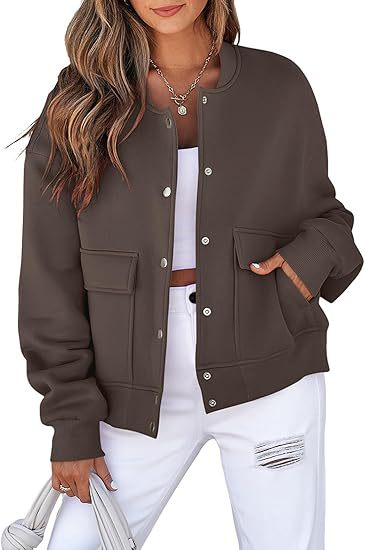 Damen Oversized Bomberjacke aus French Terry mit Druckknopf und aufgesetzten Taschen Shop Nory