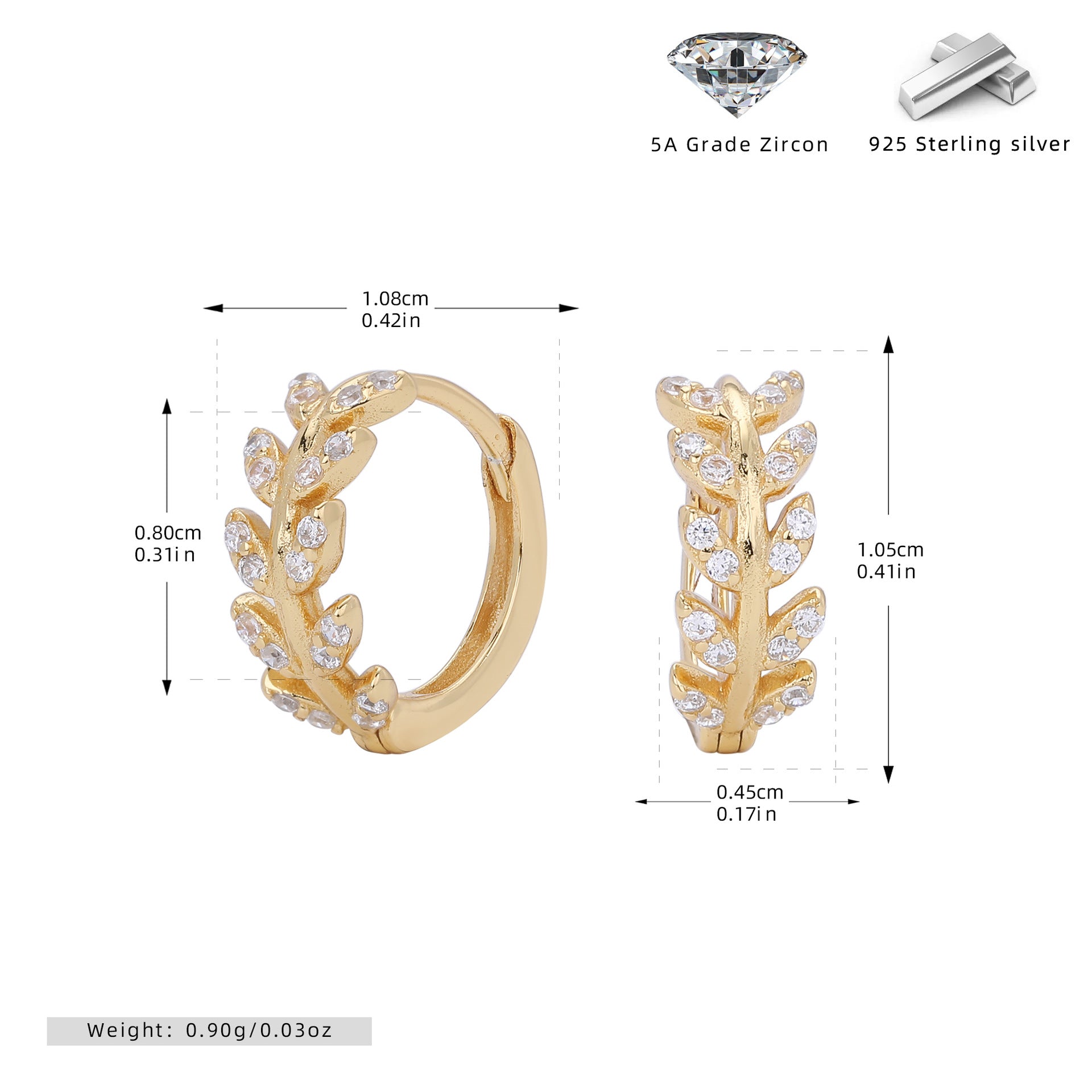 Damen Creolen mit elegantem Blätterdesign aus 925 Sterling Silber und funkelnden Zirkonia Shop Nory