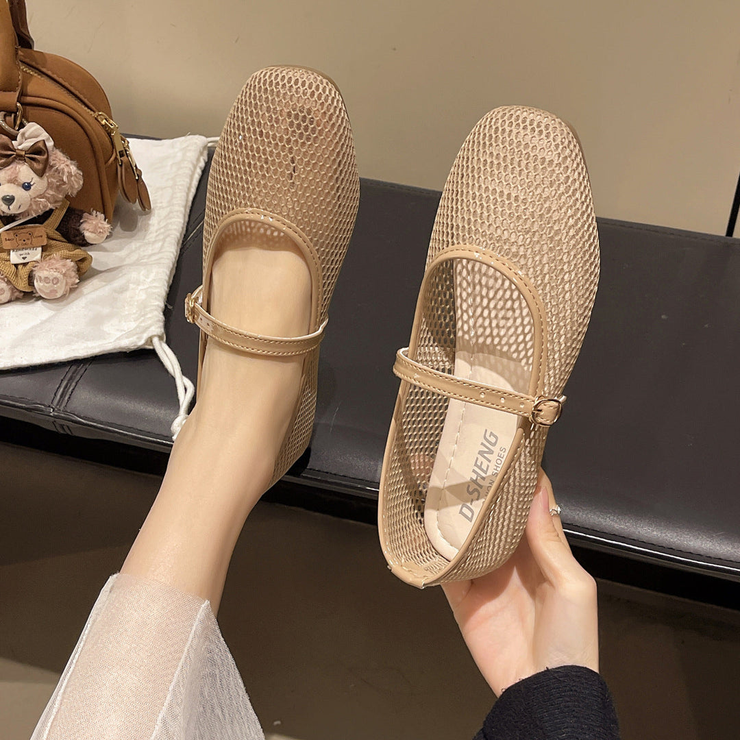 Damen Bequeme Mesh-Ballerinas mit verstellbarem Riemchen