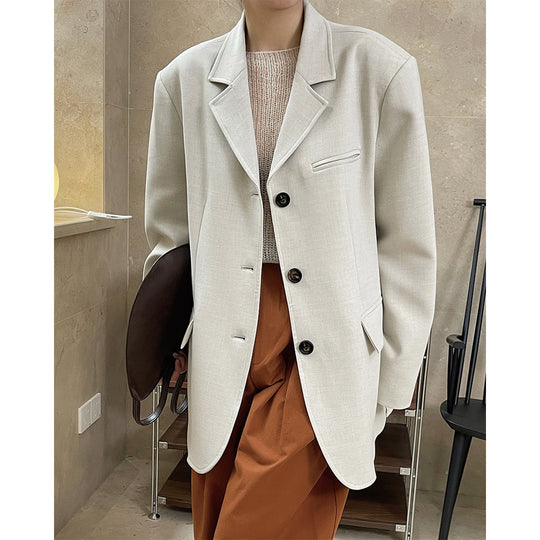 Damen Boxy‑Sakko aus Leinenmix mit verlängerter Länge und Drei‑Knopf‑Front Shop Nory