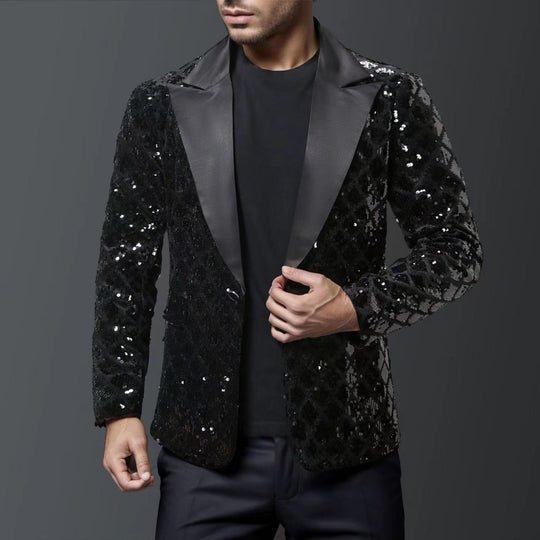 Herren glitzernder Smokingblazer mit luxuriösen Paillettenmustern