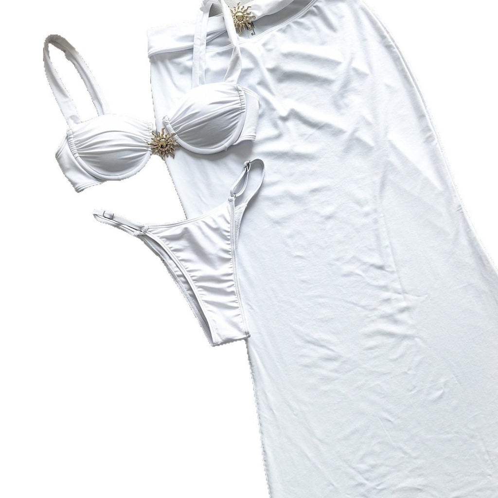 Damen Bandeau-Bikini mit hochwertiger Schlankheitswirkung und anpassbarem Rock