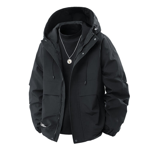 Herren Minimalistischer Tech-Softshell-Parka mit Kapuze, verdecktem Reißverschluss und Cargo-Brusttaschen Shop Nory
