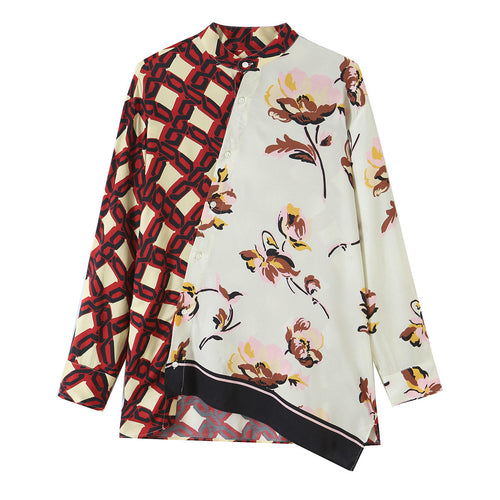 Damen Asymmetrische Hemdbluse mit gemischtem Grafik- und Blumenprint Shop Nory