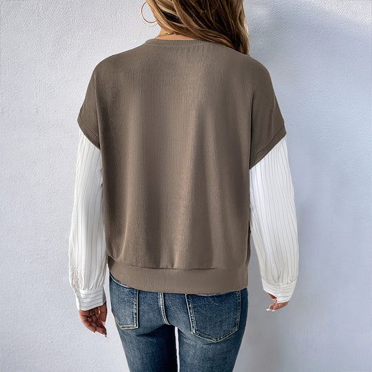 Damen Casual-Longsleeve mit Rippoberteil & gestreiften Blusenärmeln Shop Nory
