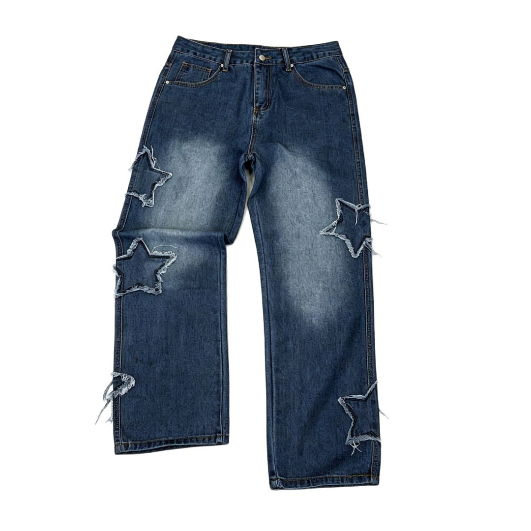 Herren Modische Weit geschnittene Jeans mit Sternen-Dekor Shop Nory