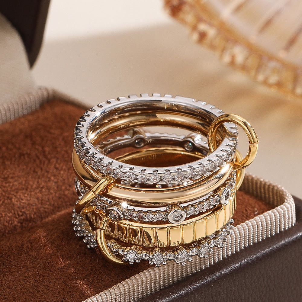 Damen Elegantes und vielfältiges Ring-Set mit funkelnden Details Shop Nory