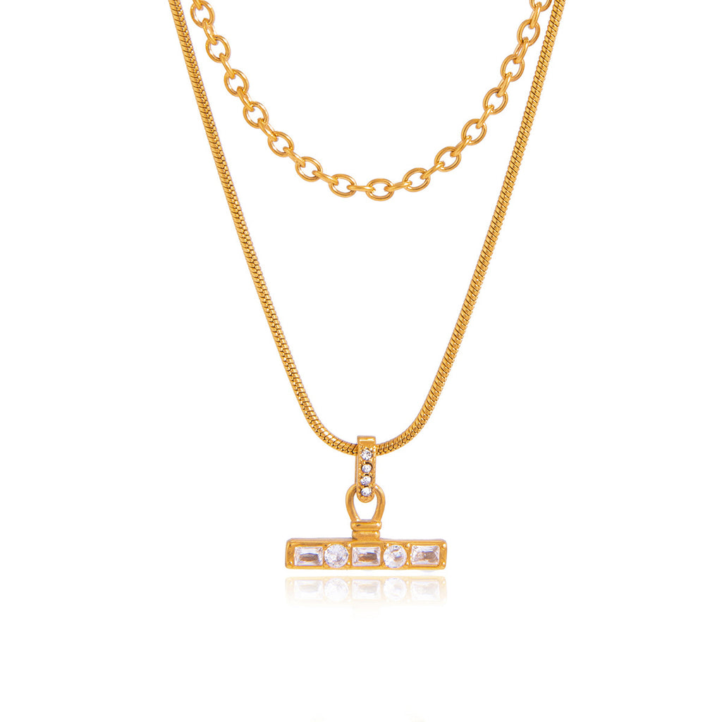 Damen Halskette mit elegantem mehrlagigem Design aus hypoallergenem Edelstahl und funkelnden Zirkonia Shop Nory