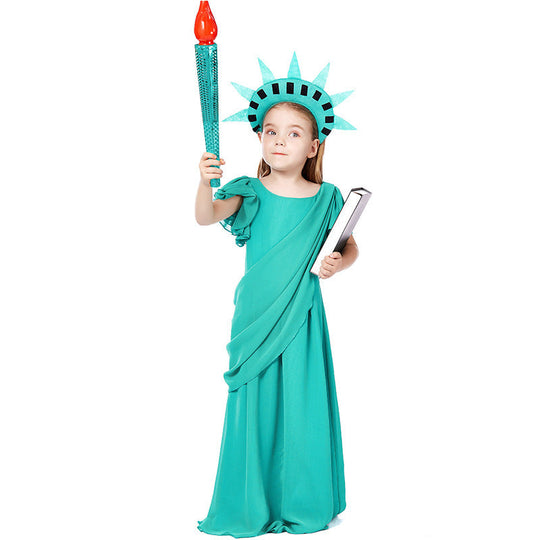 Mädchen Kostüm als Freiheitsstatue mit elegantem Kleid und Accessoires Shop Nory