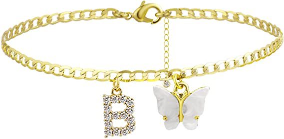 Damen Fußkettchen mit eleganten Glitzer- und Schmetterlingsanhängern Shop Nory