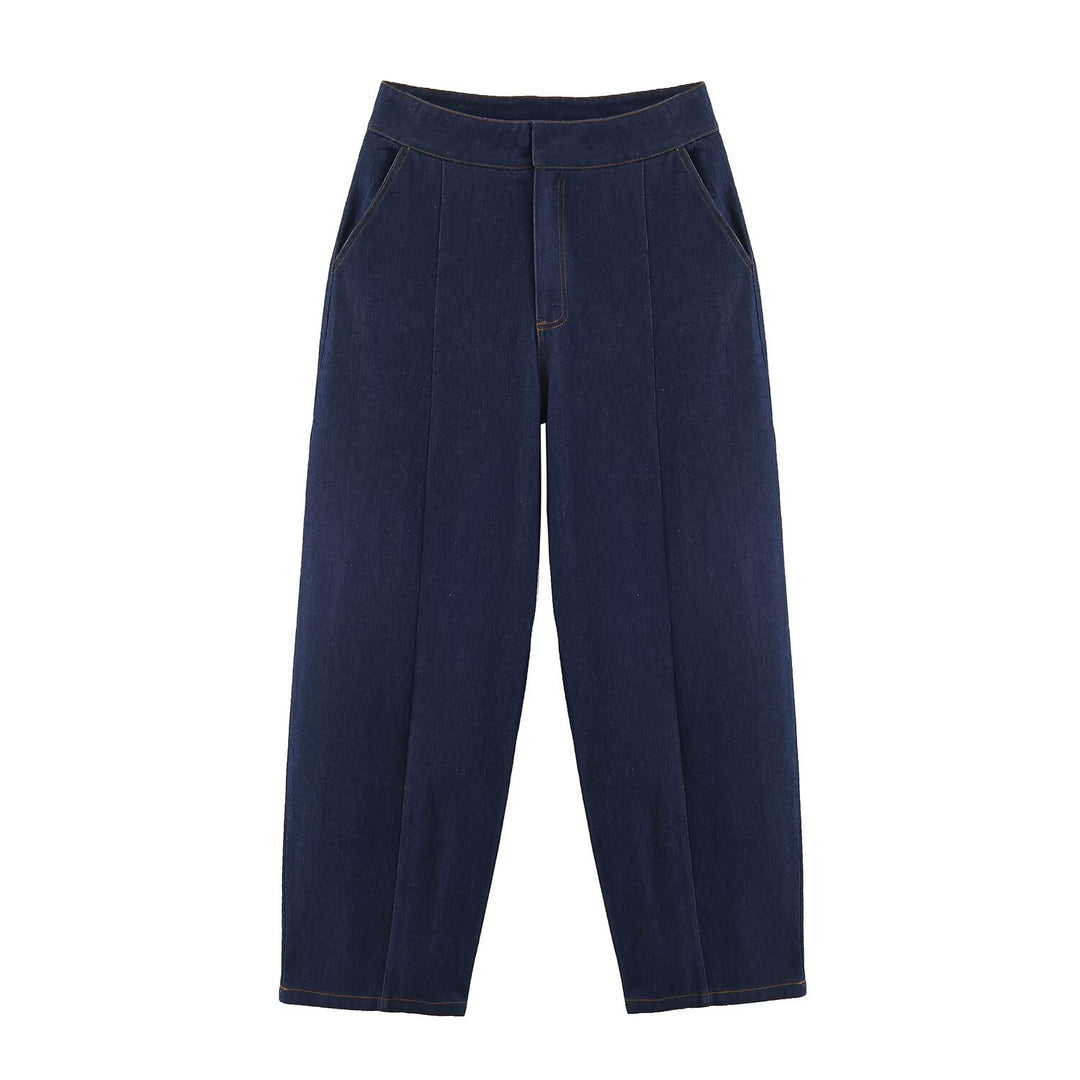 Damen weite High‑Waist Denimhose mit Bügelfalte und schrägen Eingrifftaschen Shop Nory