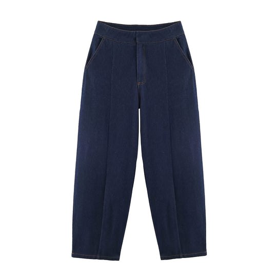Damen weite High‑Waist Denimhose mit Bügelfalte und schrägen Eingrifftaschen Shop Nory