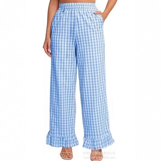 Damen Palazzo-Hose mit elastischem Bund, Seitentaschen und Rüschensaum Shop Nory