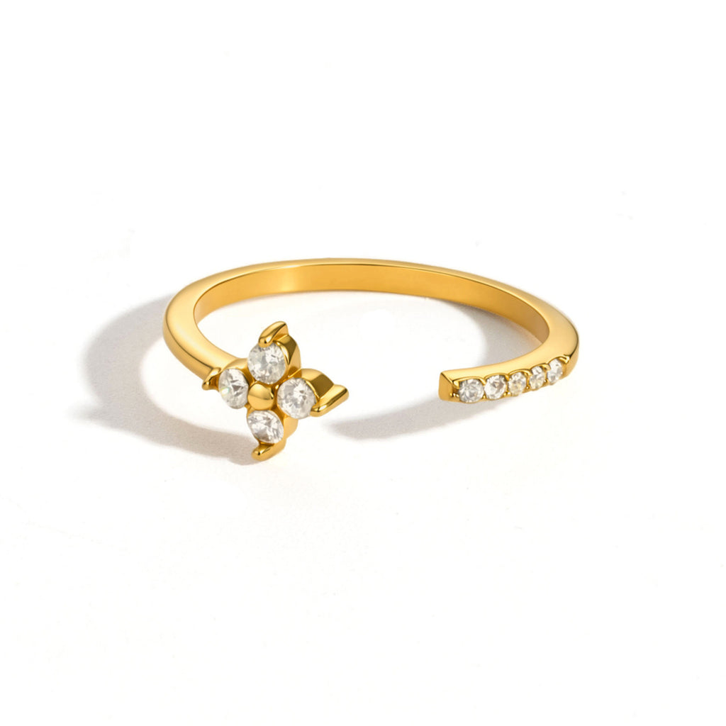 Damen Offener Ring mit floralem Design und funkelnden Zirkonia Shop Nory