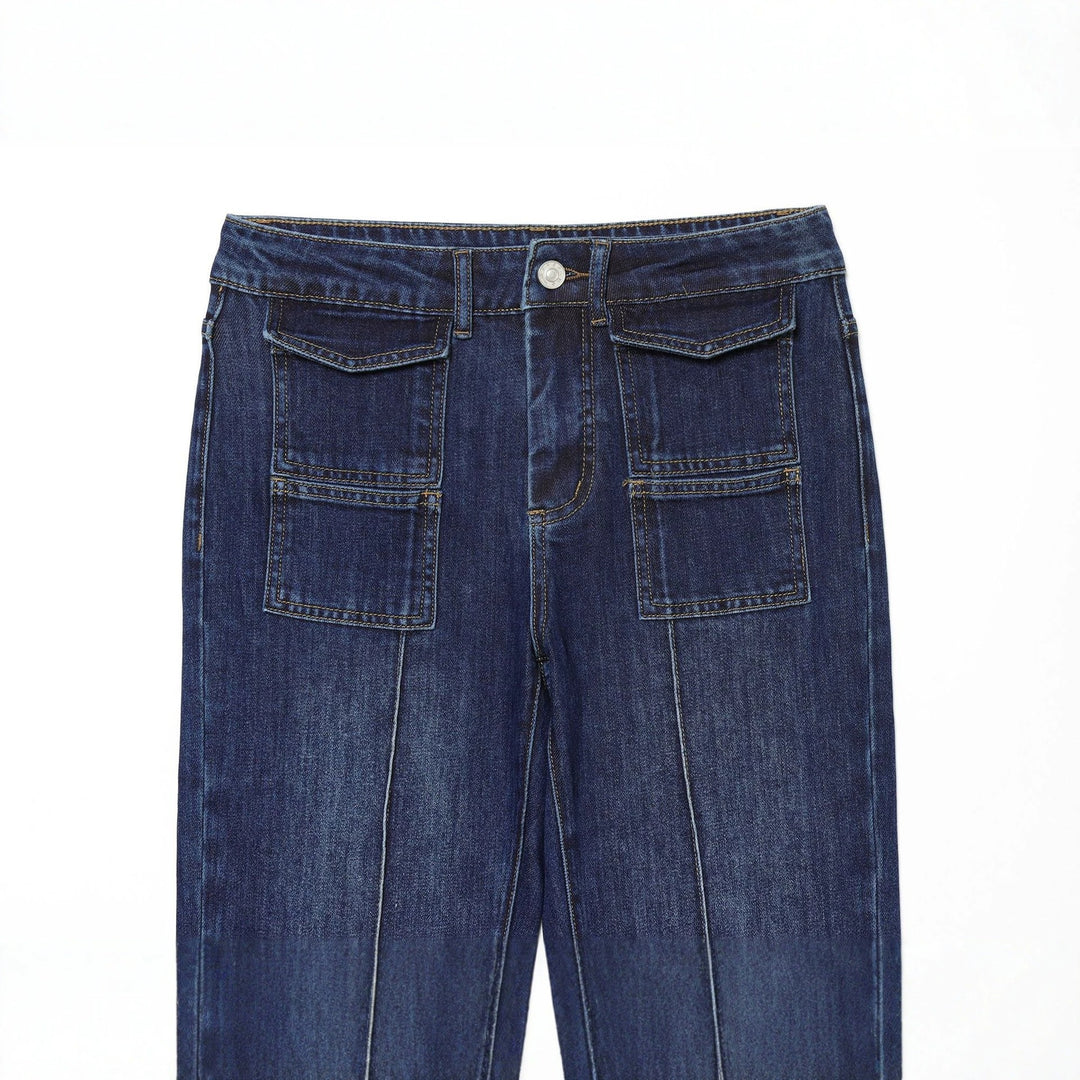 Damen weite Highwaist-Jeanshose mit aufgesetzten Taschen und Bügelfalte Shop Nory