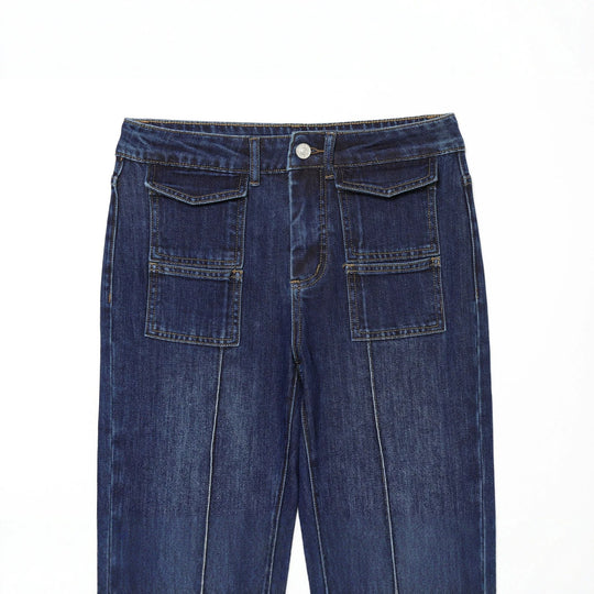 Damen weite Highwaist-Jeanshose mit aufgesetzten Taschen und Bügelfalte Shop Nory