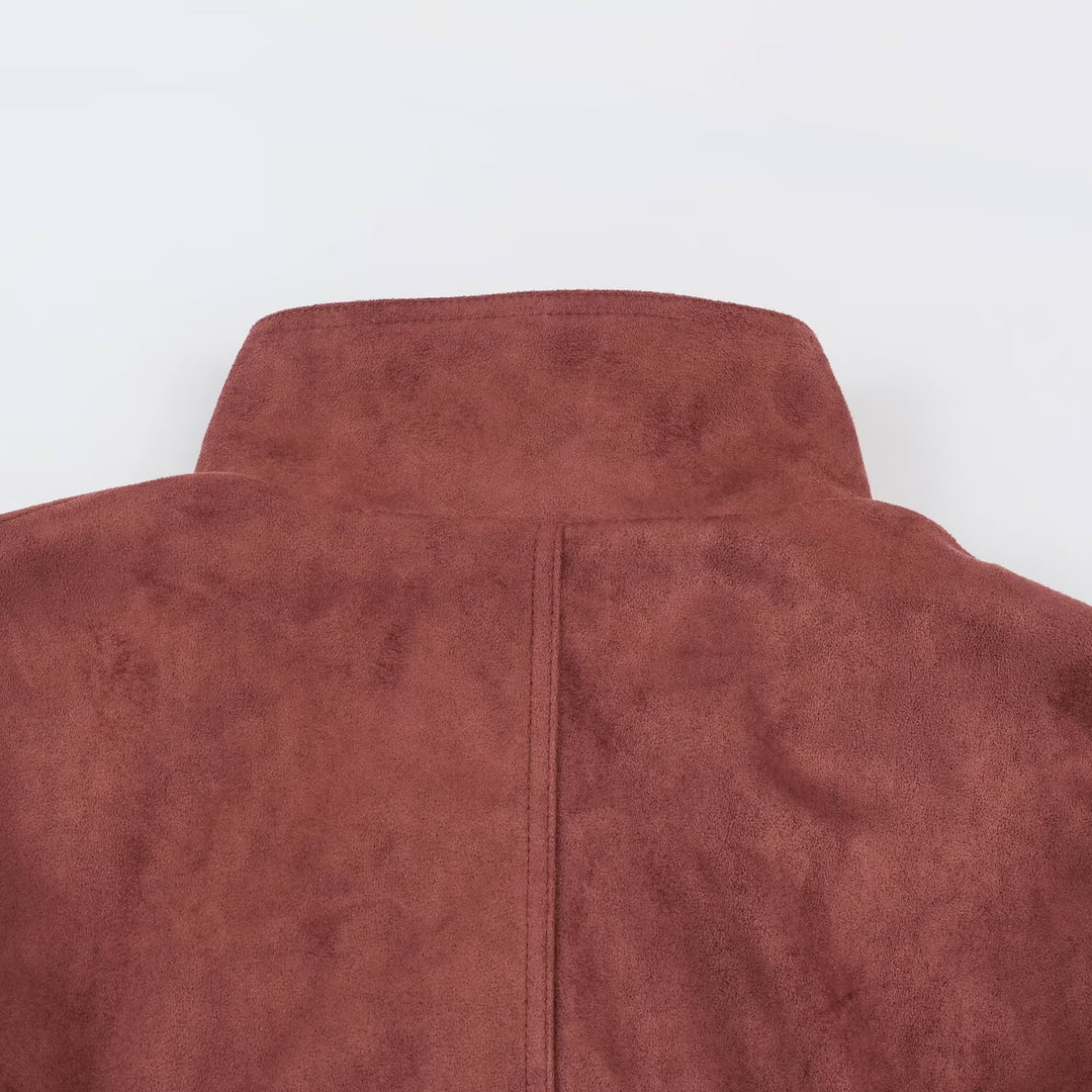 Damen Kurzjacke in Velours‑Optik mit hohem Funnelkragen, verdecktem Verschluss und Taillenbindegürtel Shop Nory