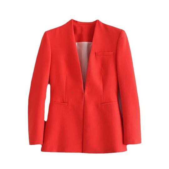 Damen Taillierter Blazer ohne Revers mit offener Front und Paspeltaschen Shop Nory
