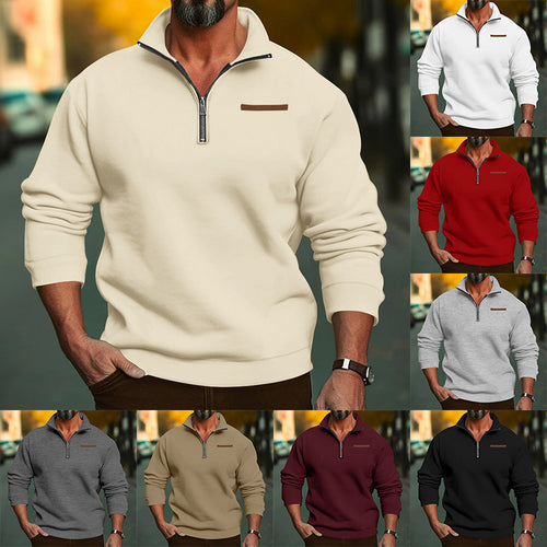 Herren nan kurzer Reißverschluss-Pullover mit Stehkragen, Kinnschutz und dezenter Brustpaspel Shop Nory