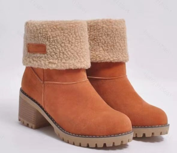 Damen Gefütterte Ankle-Boots mit Lammfell-Umschlag und profiliertem Blockabsatz Shop Nory