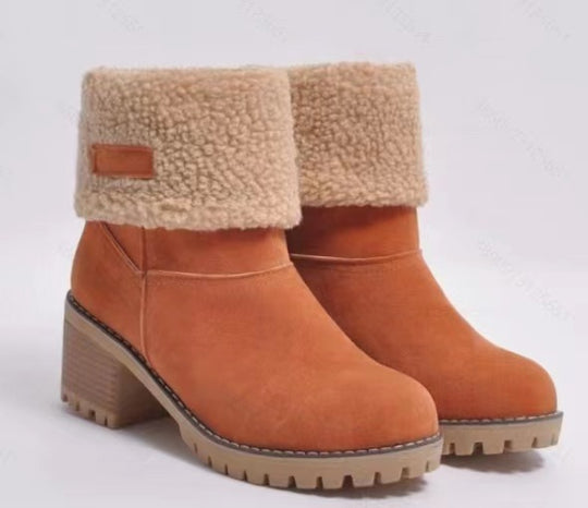 Damen Gefütterte Ankle-Boots mit Lammfell-Umschlag und profiliertem Blockabsatz Shop Nory