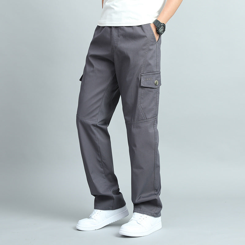 Herren Robuste Canvas-Cargohose mit geradem Bein, Knieabnähern & Klappentaschen Shop Nory