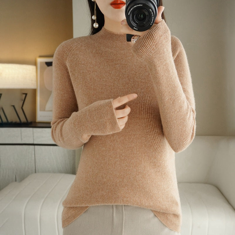 Damen Schmal geschnittener Stehkragenpullover aus leichtem Feinstrick mit feiner Rippenstruktur Shop Nory