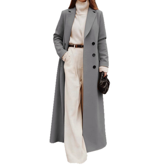 Damen Eleganter Wollmantel mit doppelter Knopfleiste und tiefen Taschen