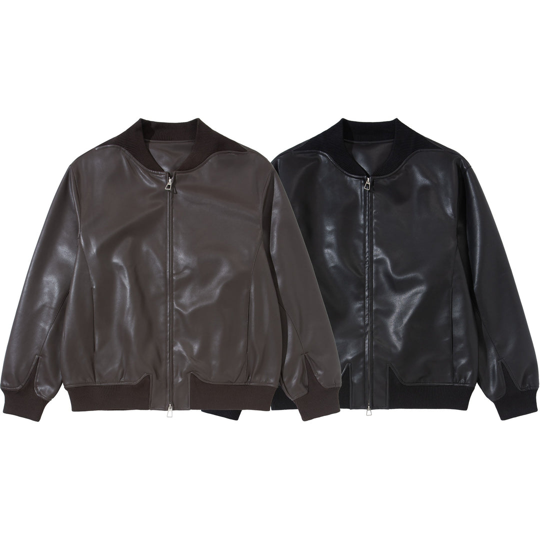 Herren Glattleder‑Bomberjacke mit nahtverdeckter Front und elastischen Rippenbündchen Shop Nory