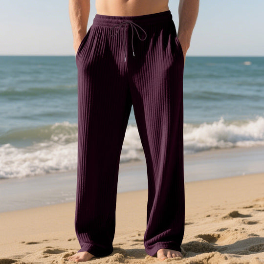 Herren lässige Freizeithose mit atmungsaktiver Rippstruktur und elastischem Bund