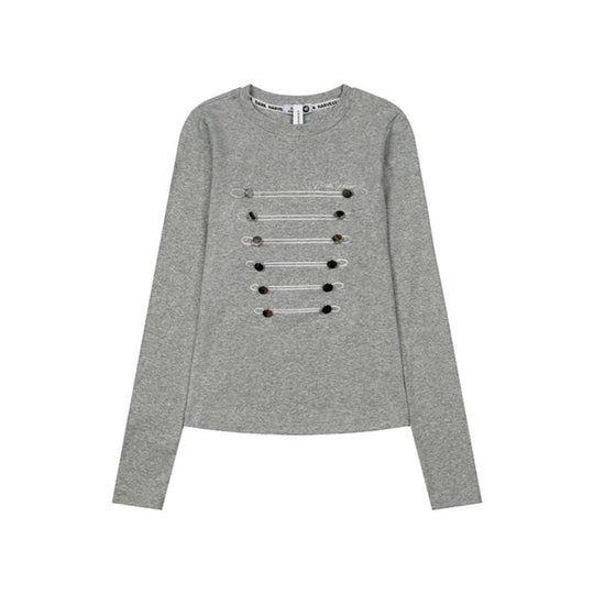 Damen Langarmshirt mit dekorativer Kordel- und Knopfapplikation Shop Nory