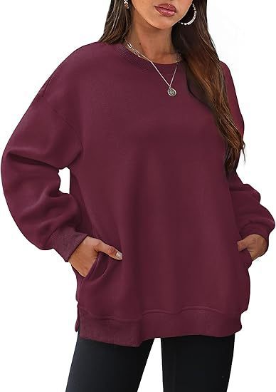 Damen nan lässiger Oversize-Sweatpullover mit seitlichen Eingrifftaschen, geripptem Saum und überschnittener Schulter Shop Nory