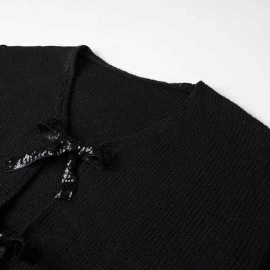 Damen Oversized Strickcardigan mit V-Ausschnitt und Pailletten‑Schleifen Shop Nory