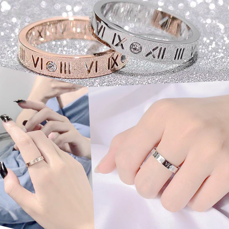Damen Ring mit einzigartiger römischer Zifferngravur und funkelnden Zirkonia Shop Nory