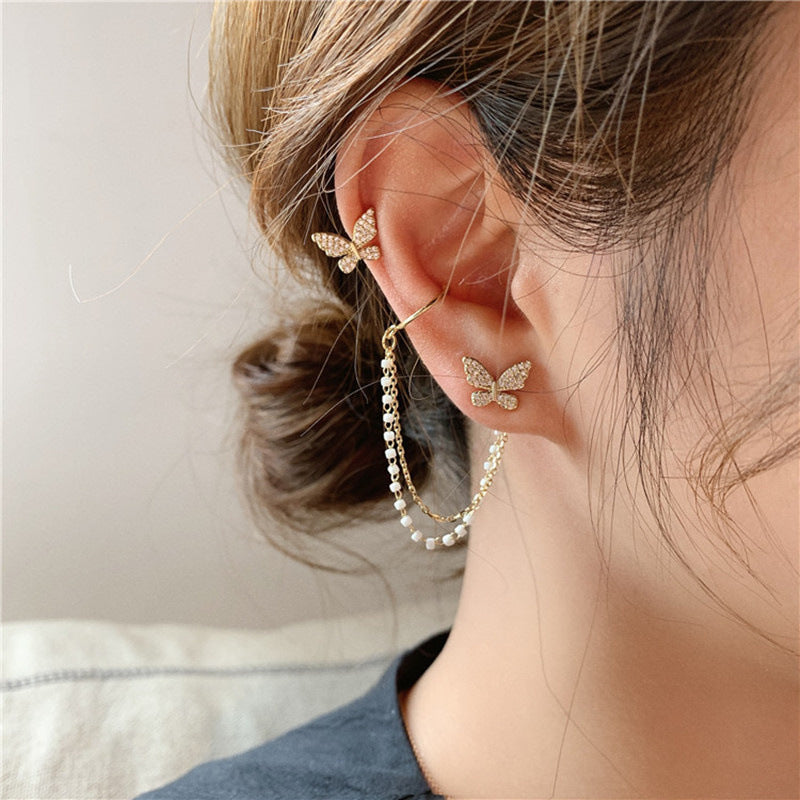Damen Ohrringe mit funkelndem Schmetterlingsdesign und eleganter Kette Shop Nory